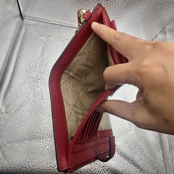 Michael Kors Jet Set Travel Double-Zip Wristlet/Wallet Discontinued Scarlet Red - Picture 13 of 16